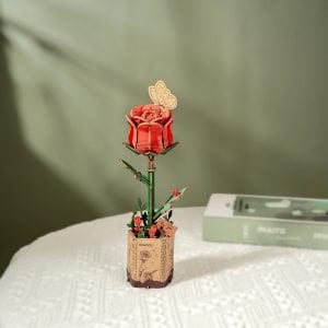 Robotime, DIY Houten Bloem Red Rose, Rode Roos, 8,5x6,5x21cm