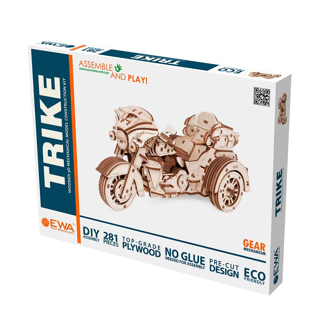 Eco Wood Art (EWA) 3D Houten Puzzel Trike, 2918, 22,6x11,1x11,1cm