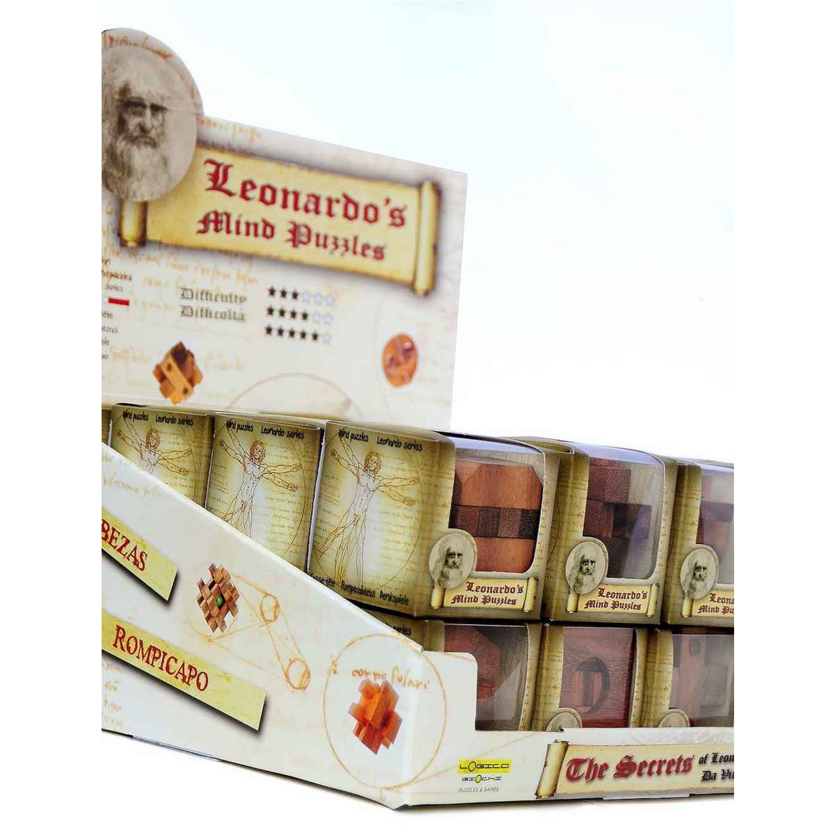Display met 32 Mini Houten Breinbrekers, Logica Giochi
