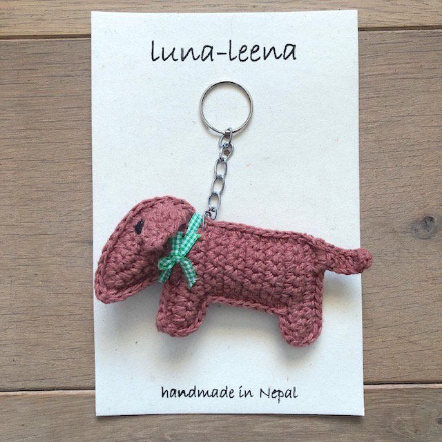 Luna -Leena Keychain Dachshund Dog Jackie - Bag Charm - Organic Cotton - Hand Crochet in Nepal