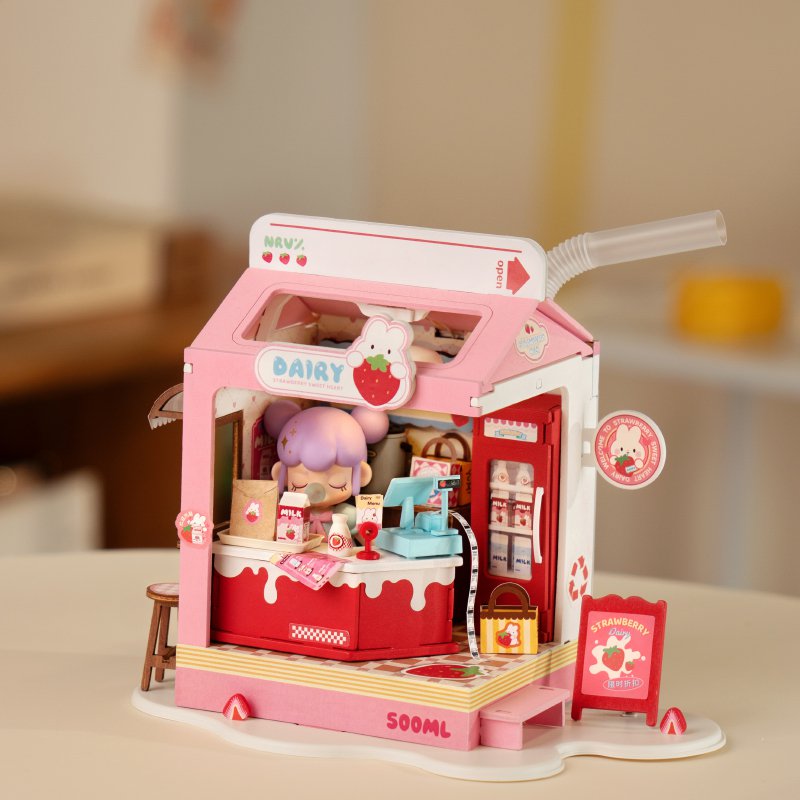 Robotime, DIY Huisje Strawberry Milk House , DS034, 15,5x11,6x18,3cm