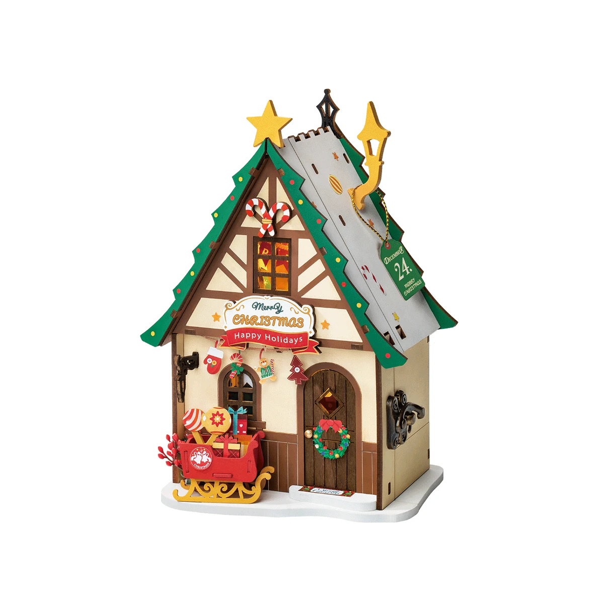 Robotime, DIY Huisje Twinkling Christmas House, DS036, 12,5x9x18,2cm