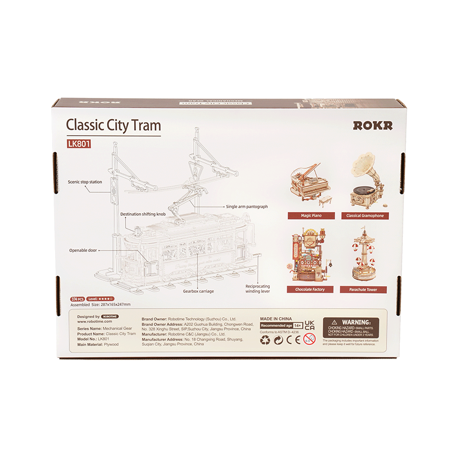 Robotime, Houten Puzzel 3D Classic City Tram, LK801, 24,7x16,5x28,7cm