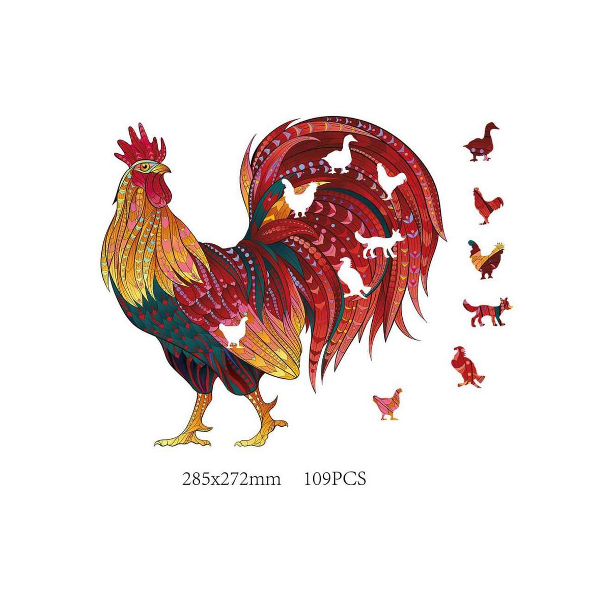 Logica Giochi Mandala Houten Legpuzzel Haan/ Rooster, 28,5x27,2 cm