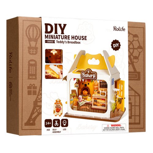 Robotime, DIY Huisje Teddy's Breadbox, DS033, 16x9x14,5cm