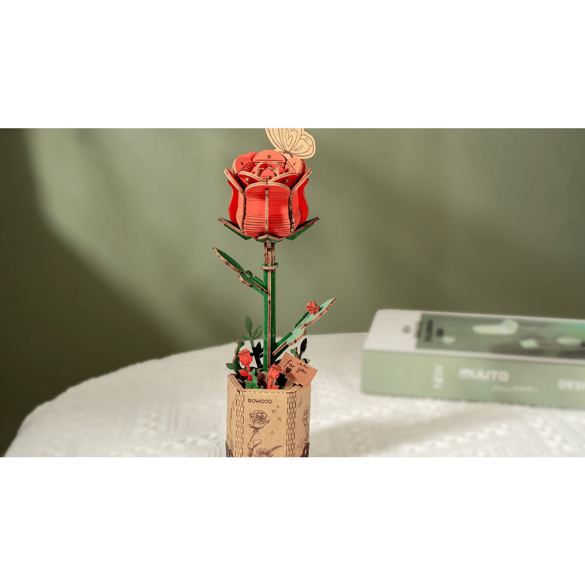 Robotime, DIY Houten Bloem Red Rose, Rode Roos, 8,5x6,5x21cm
