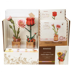 Robotime, DIY Houten Bloem Pink Carnation, Roze Anjer, TW051, 12x7x2