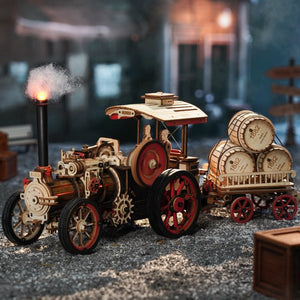 Robotime, 3D DIY Houten Modelbouwpakket Steam Engine, LKA01, 32x6x23,5cm