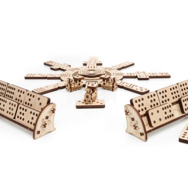 Eco Wood Art (EWA) 3D Houten Meganische Puzzel, Dominospelvariant Mexican Train