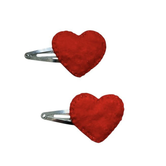 Luna-Leena Hair Clips Harten 2x - rood - viltwol - handgemaakt in Nepal