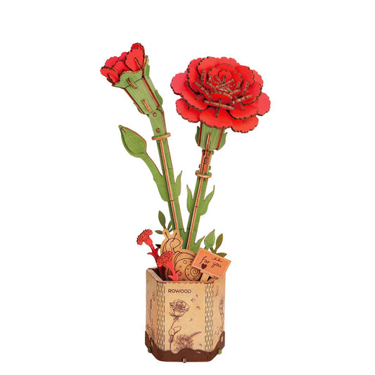 Robotime, DIY Houten Bloem, Red Carnation/Rode Anjer, TW052, 12x8x22cm