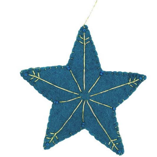 Luna-Leena sterhanger blauw & goud - wolvilt - handgemaakt in Nepal