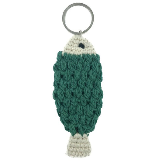 Luna -Leena Keychain Fish - Bag Charm - Groen - Organisch katoen - Handhaak in Nepal - Bag Hanger