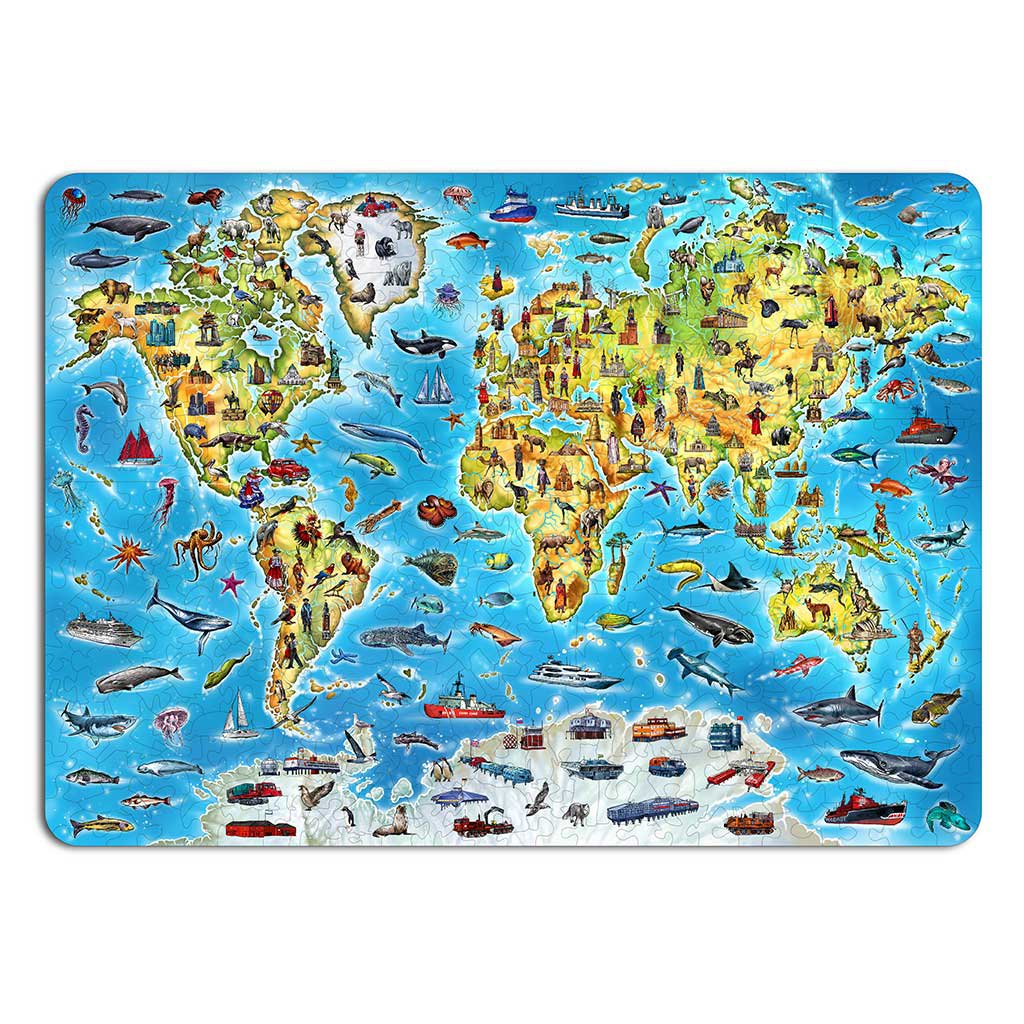 Houten Legpuzzel World Map in kleur, Eco Wood Art