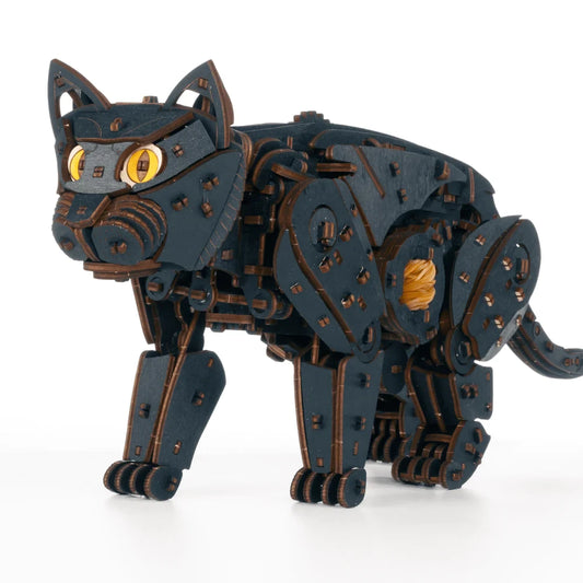 Eco Wood Art (EWA) 3D Houten Puzzel Mechanische Wilde Zwarte Kat/ Wild Black Cat
