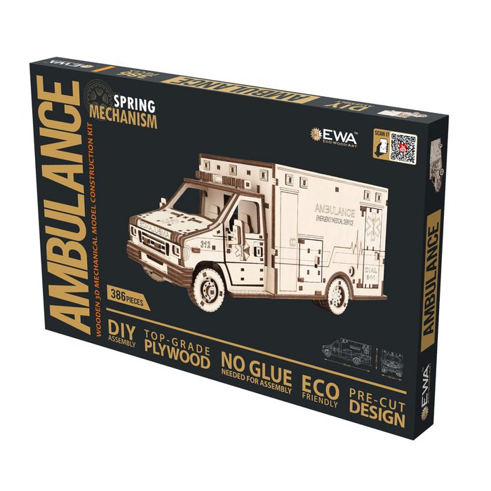 Eco Wood Art (EWA) DIY 3D Mechanical Model Ambulance, 4011, 29,5x12,9x12,4cm