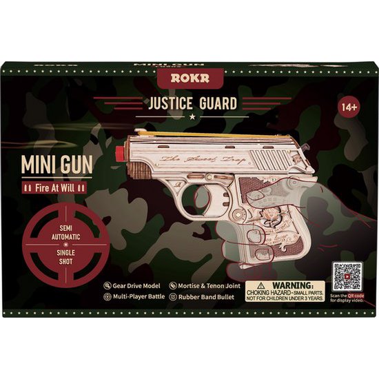 Robotime, 3D Houten Puzzel Mini Gun, LQ502, 14,5x4x10,8cm