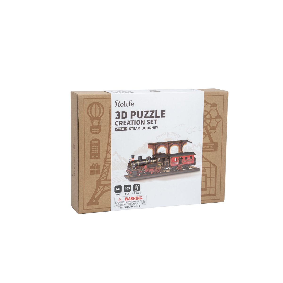 Robotime, DIY 3D Houten Modelbouwpakket, Steam Journey, TGS01, 37,6x11,3x14,5cm