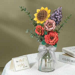 Robotime, DIY Houten Bloem Sun Flower, Zonnebloem, TW011, 9,5x8,5x23cm