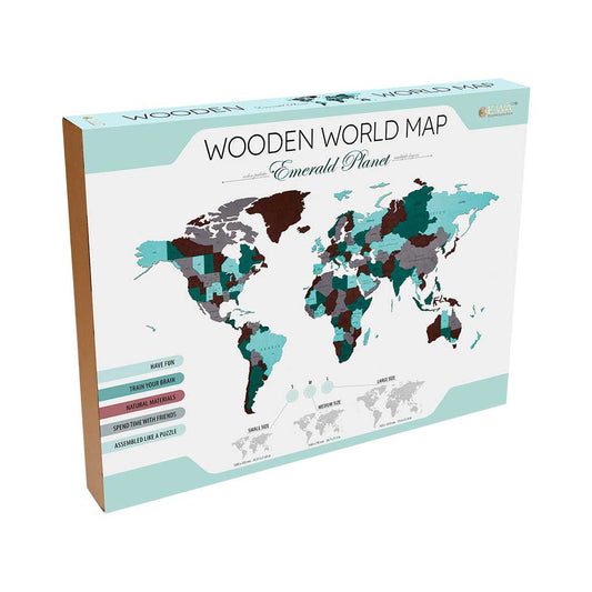 Eco Wood Art (EWA) Houten Wandpuzzel Wereldkaart Emerald Planet, Size S
