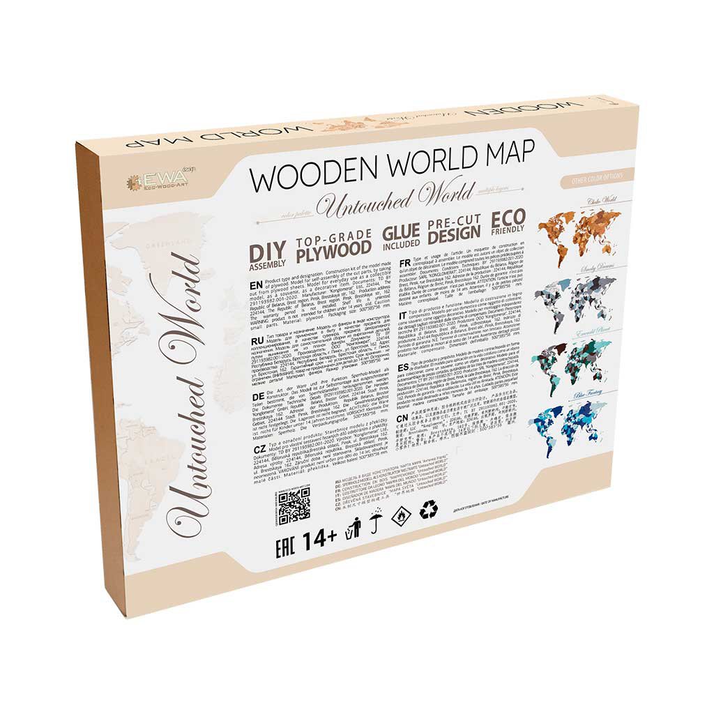 Eco Wood Art (EWA) Houten Wandpuzzel Wereldkaart Untouched World, Size M