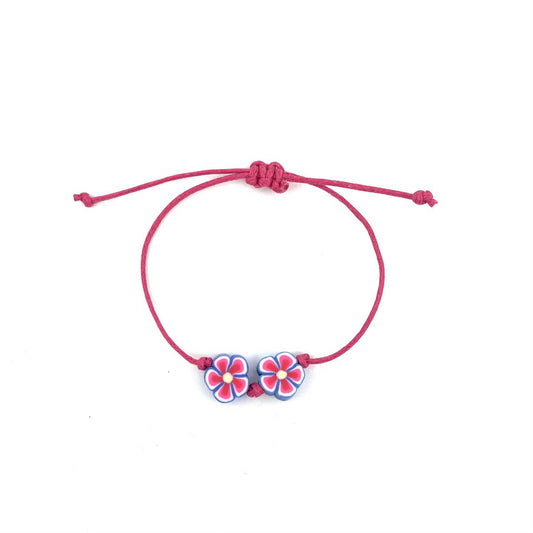 Luna-Leena - Kinderarmband - Bloem roze/blauw - Handgemaakt in Nepal