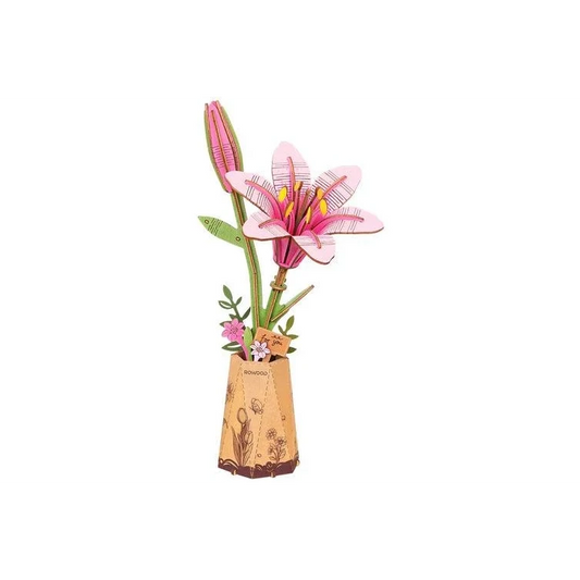 Robotime, DIY Houten Bloem Pink Lily, Roze Lelie, TW071,