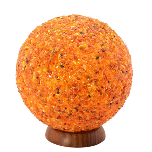 Himalaya Salt Dreams, Verlichte Amber Lamp op Houten voet, Ø ca. 20 cm, H ca. 22,5 cm