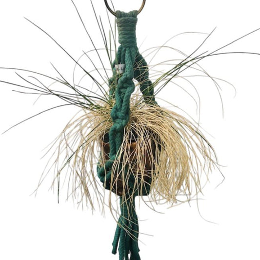 Luna-Leena plantenhanger mini macramé groen - Katoen - L38cm - Handgemaakt in Nepal