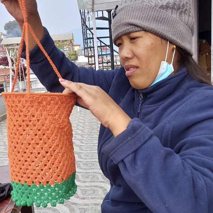 Luna -Leena Lampion Crochet - Orange - Organic Cotton - Handgehaakt in Nepal