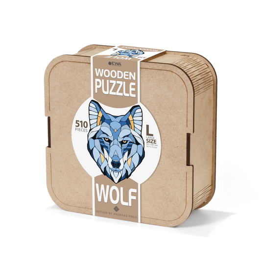 Eco Wood Art (EWA) Houten Legpuzzel Wolf, Size L, Houten Doos