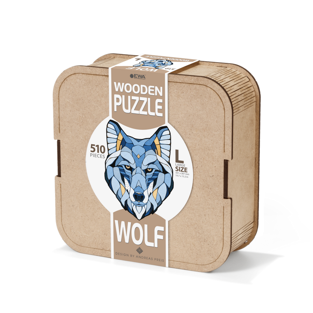 Eco Wood Art (EWA) Houten Legpuzzel Wolf, Size L, Houten Doos