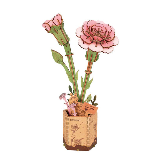 Robotime, DIY Houten Bloem Pink Carnation, Roze Anjer, TW051, 12x7x2
