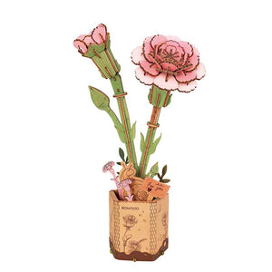 Robotime, DIY Houten Bloem Pink Carnation, Roze Anjer, TW051, 12x7x2