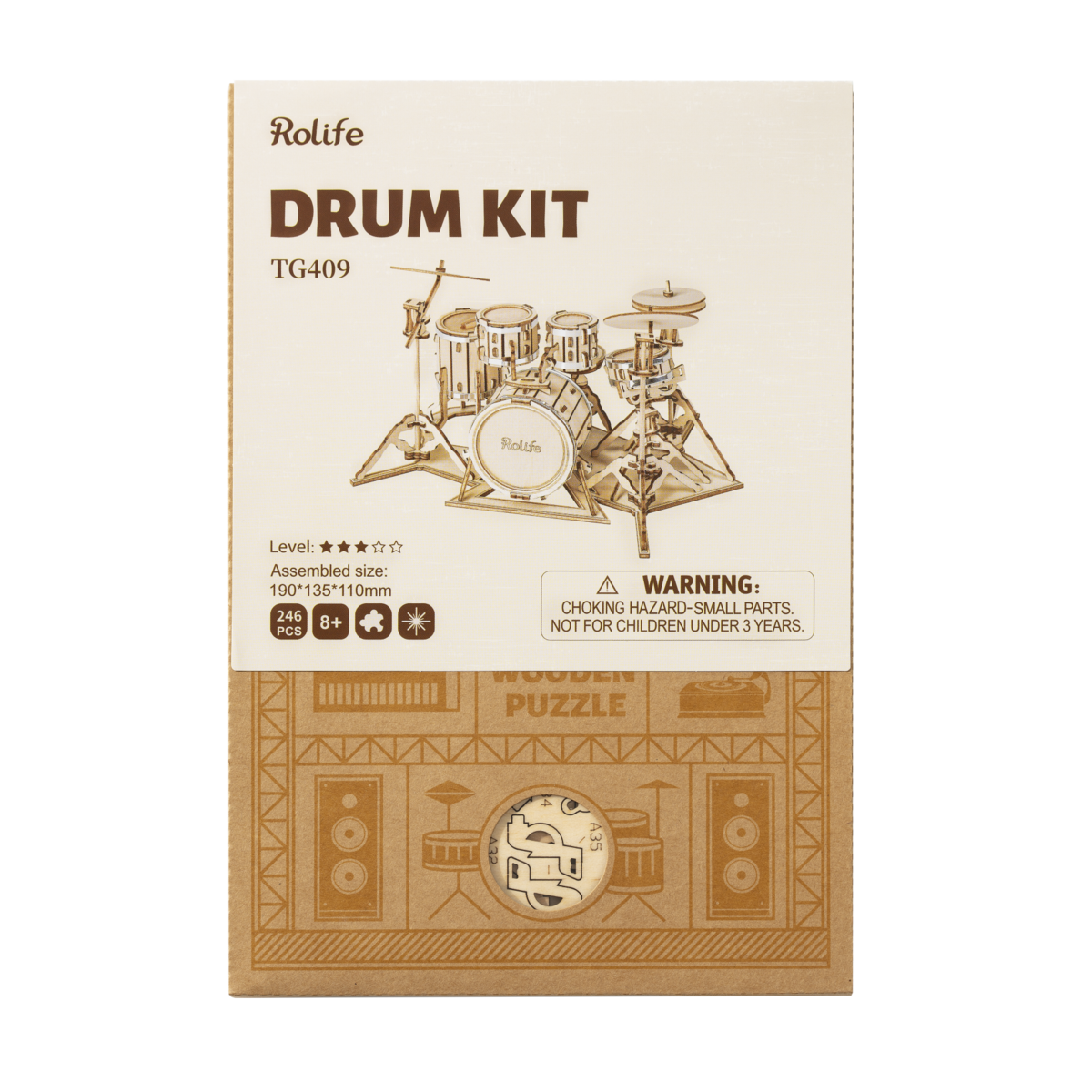 Robotime, 3D Houten Puzzel Muziekinstrument Drumstel