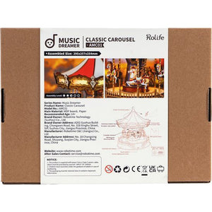 Robotime, Muziekdoos Hout DIY Classic Carousel, AMC01, 25,5x25,7x29,5cm
