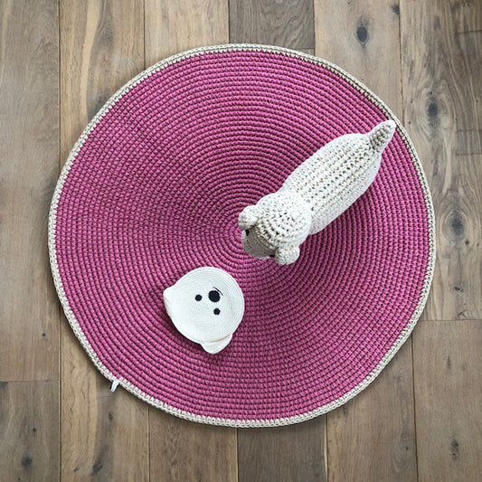 Luna-Leena vloerkleed rond roze - katoen - 80ø cm - Handgehaakt in Nepal