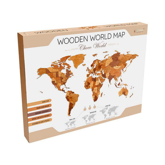 Eco Wood Art (EWA) Houten Wandpuzzel Wereldkaart Choco World, Size M
