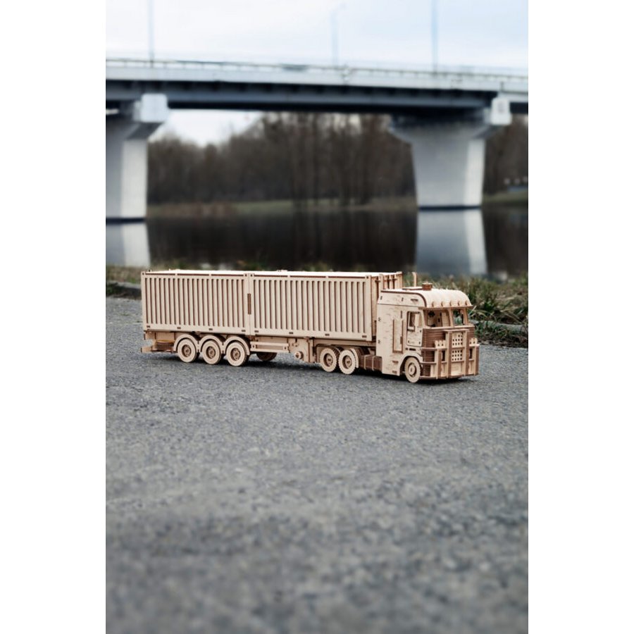 Eco Wood Art (EWA) 3D Houten Puzzel Container-Semitrailer for Truck “Road King”, 3724, 52,3x10,8x16,9cm