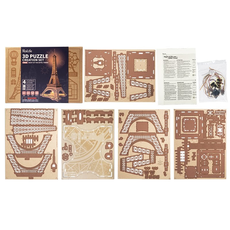 Robotime, 3D Houten Puzzel Night of the Eiffeltoren, TGL01, 22x21,3x53cm