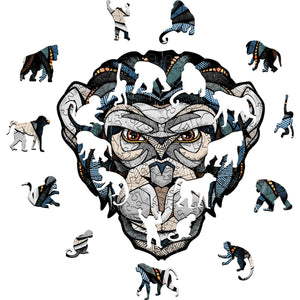 Eco Wood Art (EWA), Houten Legpuzzel Chimp/Chimpansee, Size S, Houten Doos