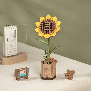 Robotime, DIY Houten Bloem Sun Flower, Zonnebloem, TW011, 9,5x8,5x23cm