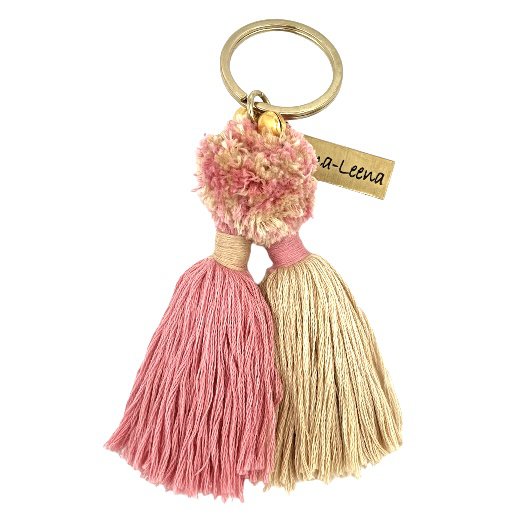 Luna-Leena Keychain Twin Tassels  - Oud roze/zand - handgemaakt in Nepal