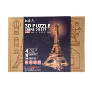 Robotime, 3D Houten Puzzel Night of the Eiffeltoren, TGL01, 22x21,3x53cm