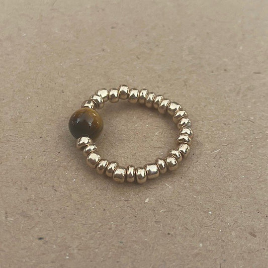 Luna-Leena - Ring - Tiger eye bruin - Handgemaakt van een bestaande ketting in Nepal