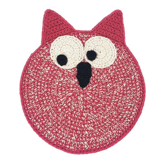 Luna-Leena uil plat knuffeldoekje met geluid - Roze - Biologisch katoen - Handgehaakt in Nepal