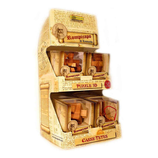 Display met 16 Houten Breinbrekers, Logica Giochi
