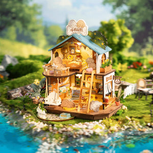 Robotime, DIY Huisje Puppy's Cozy Villa met LED verlichting DG169, 22x18,3x23,5cm