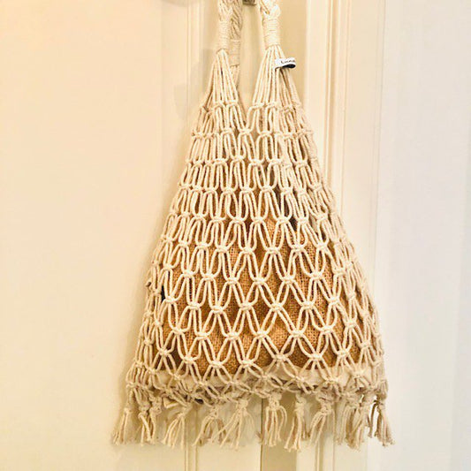 Luna-Leena tas - Macrame gebroken wit - Katoen - Handgemaakt in Nepal