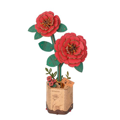 Robotime, DIY Houten Bloem Red Camellia, Rode Camelia, TW031, 11,5x6,5x2